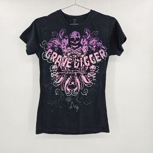 Vintage Grave Digger Monster Truck Shirt Pink Black Large Kids